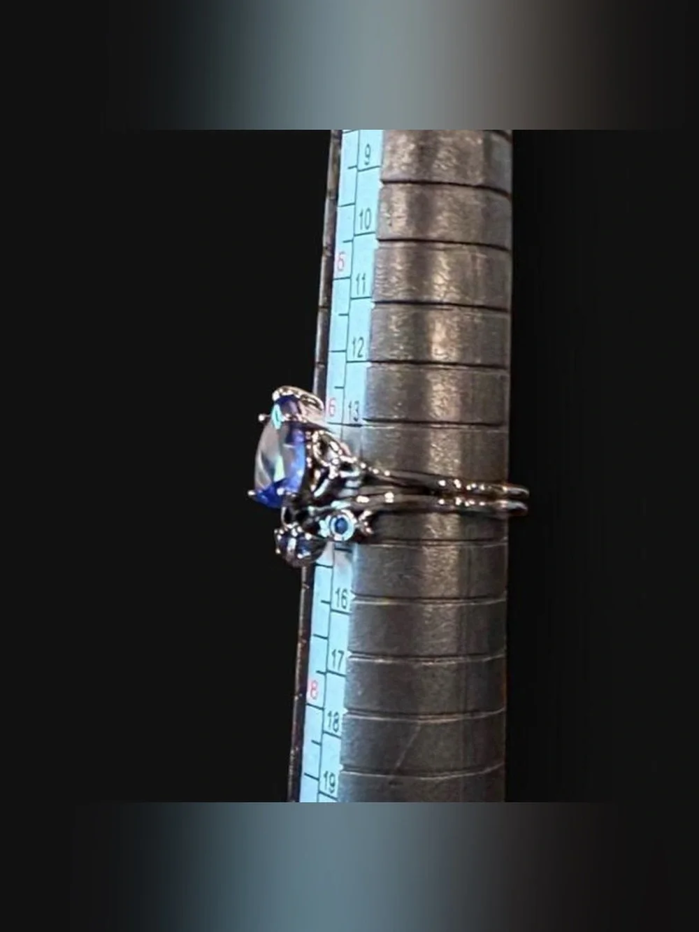 Blue Teardrop Cubic Zirconia Statement Ring - Set in Black
